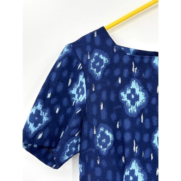 Vintage Studio C Ikat Long Shift Column Dress Blue Womens Size 10 Tie Back - Picture 5 of 12